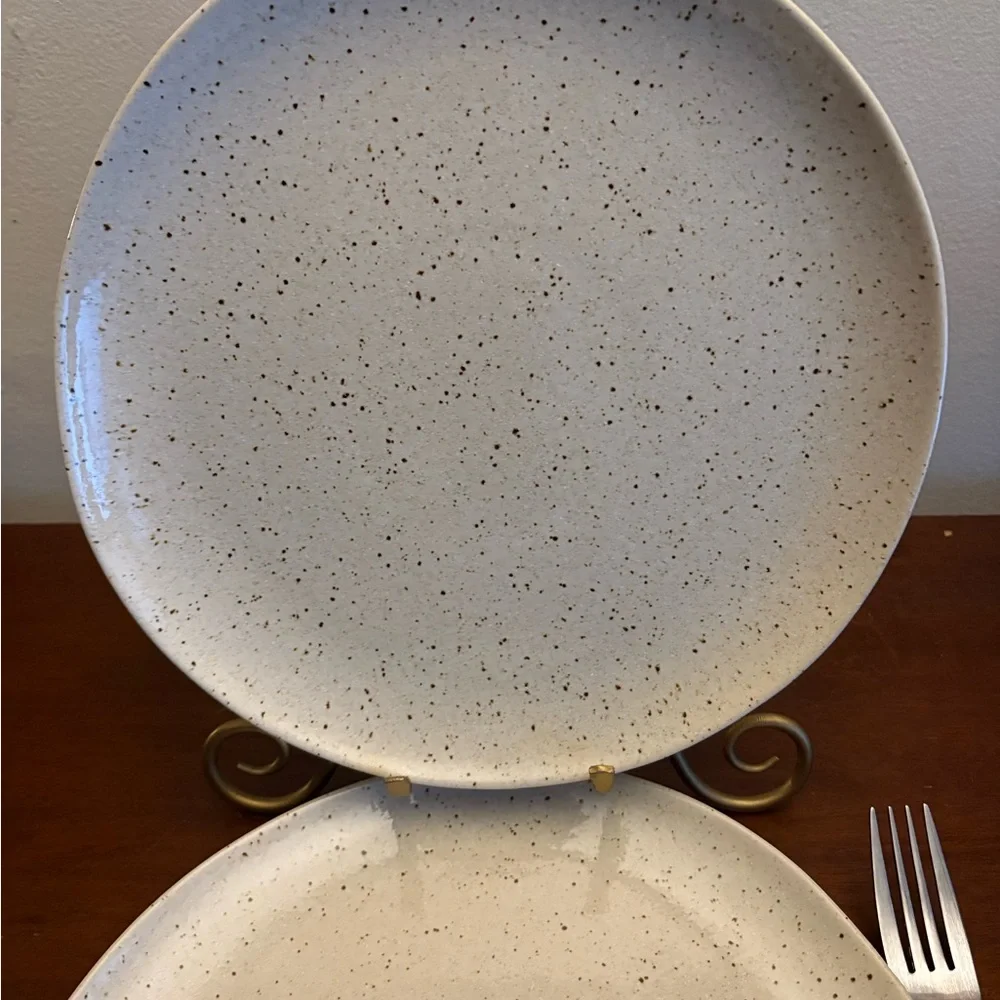Crate&Barrel Speckled Cream Dinner Plates Pattern WILDER Set of 2